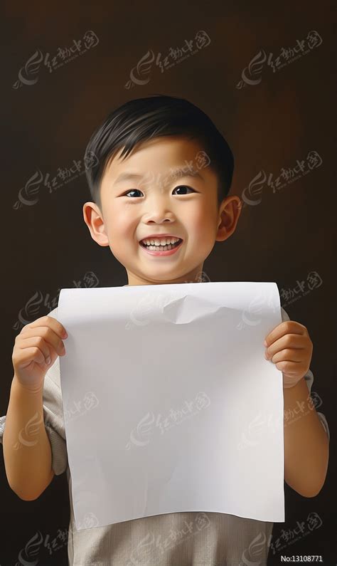 一个小男孩拿着一张白纸图片_人物图片_编号13108771_红动中国