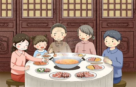 冬至一家人一起吃火锅插画图片下载-正版图片401865010-摄图网