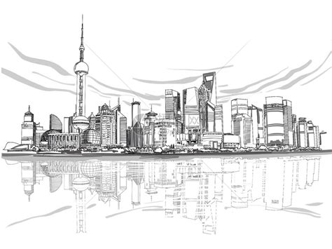 手绘上海城市标志性建筑插画图片下载-正版图片400102324-摄图网