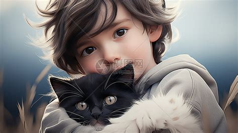 男孩抱着猫高清图片下载-正版图片600455602-摄图网
