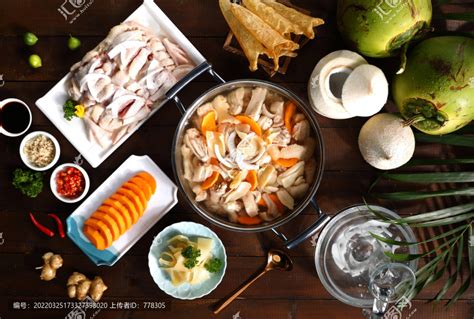 木瓜花胶椰子鸡,中国菜系,食品餐饮,摄影,汇图网www.huitu.com