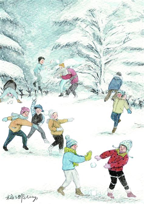 纯手绘 冬日欢乐打雪仗|Illustration|kids illustration|梅子郡May_Original作品-站酷(ZCOOL)