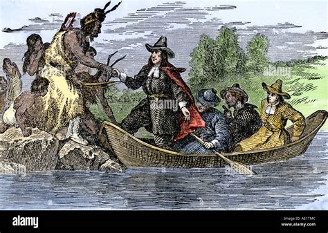 Landing of Roger Williams at Providence Rhode Island 1636. Hand-colored ...