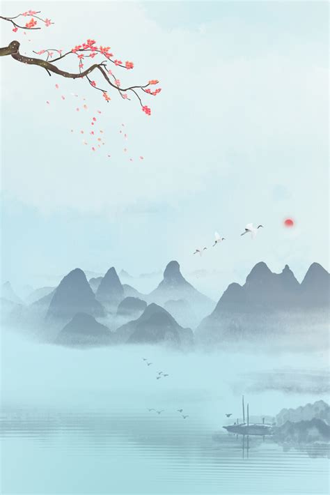 水墨山水中国风插画背景图片素材免费下载_熊猫办公
