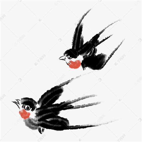 两只水墨燕子插画素材图片免费下载-千库网
