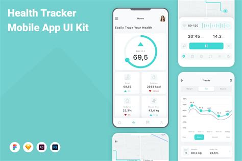 健康追踪App应用界面设计模板 Health Tracker Mobile App UI Kit – 设计小咖
