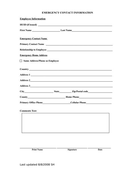 Contact Information Form Template Word