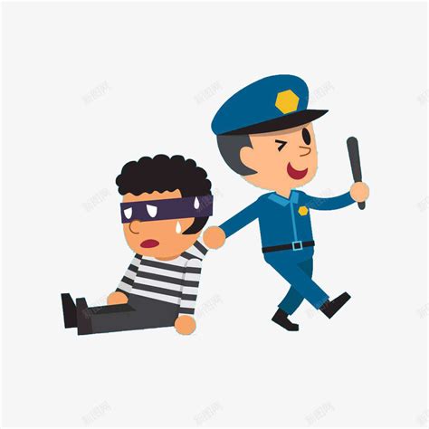 人民警察抓小偷手绘插画元素PNG图片素材下载_手绘PNG_熊猫办公