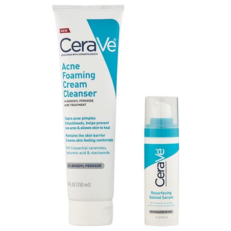 CeraVe Acne Foaming Cream Cleanser 5 oz & Resurfacing Serum 1 oz ...