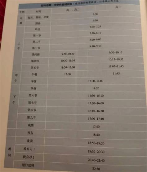 2020-2021年郑州回民中学高中部作息时间表_小升初网