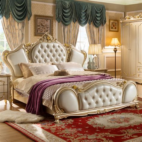 欧式床 双人床实木床欧式婚床1.8米田园床高箱床雕花家具床法式床 - 小轩窗