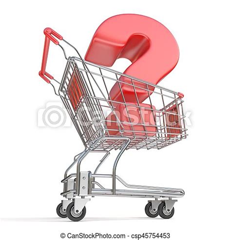 Red question mark inside shopping cart 3d render illustration isolated ...
