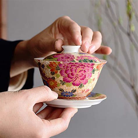 景德镇陶瓷盖碗茶具 珐琅彩泡茶碗茶器 中式牡丹花盖碗大图片 - 景德镇陶瓷网