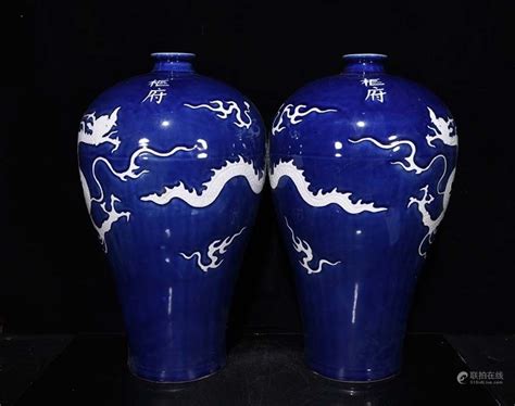 蓝釉白龙纹梅瓶-陶瓷-图片