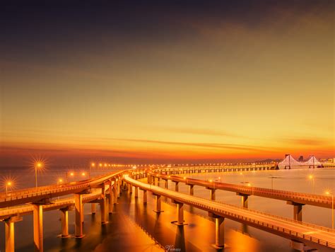 航拍青岛胶州湾跨海大桥，长龙卧波美如画，曾是世界最长跨海大桥