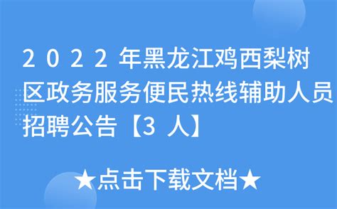 2022年黑龙江鸡西梨树区政务服务便民热线辅助人员招聘公告【3人】