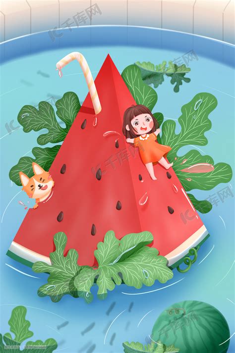 清爽清凉一夏水果冰块海报背景图片免费下载-千库网