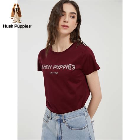 Hush Puppies暇步士女装2022夏纯棉字母印花短袖T恤女|HD-22333D