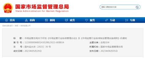 市场监管总局关于印发《市场监管行业标准管理办法》及《市场监管行业标准制定管理实施细则》的通知-中国质量新闻网