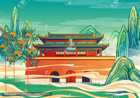 郑州城市地标建筑国风插画,建筑园林,设计素材,设计模板,汇图网www.huitu.com