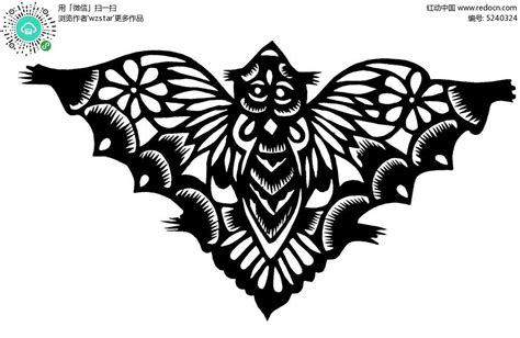 蝙蝠剪纸艺术图案AI素材免费下载_红动中国