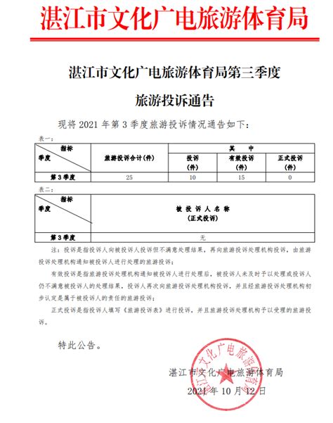 湛江市旅游投诉通告2022年第1季度_湛江市人民政府门户网站