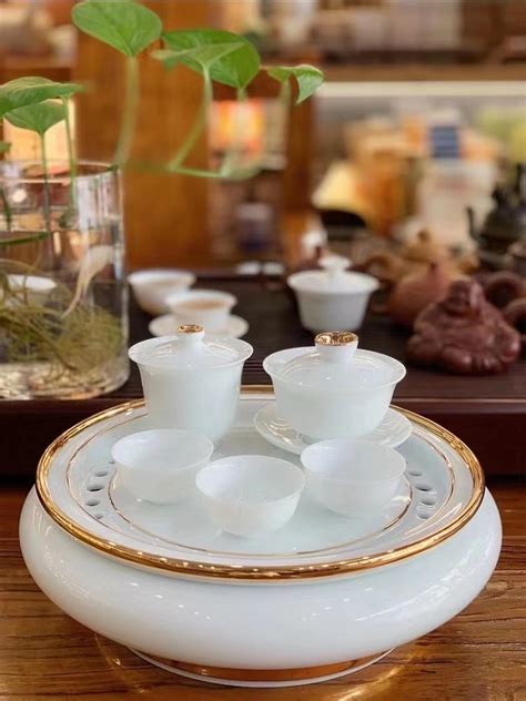 豪峰羊脂玉白瓷功夫茶具套装家用轻奢小套茶台盖碗陶瓷茶盘客厅