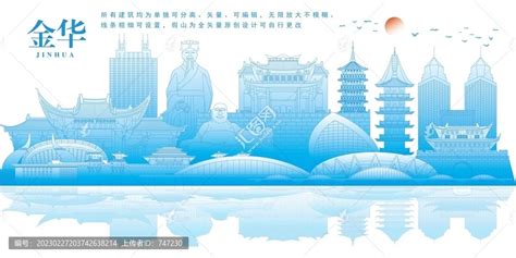 蓝色可编辑中国浙江省金华市地图PPT模板-PPT模板-心宜办公