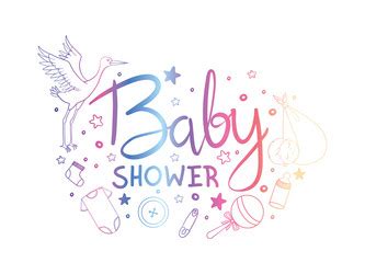 Inscription baby shower greeting card with baby Vector Image