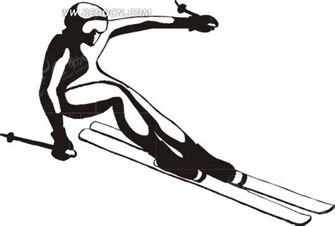滑雪运动黑白画EPS素材免费下载_红动网