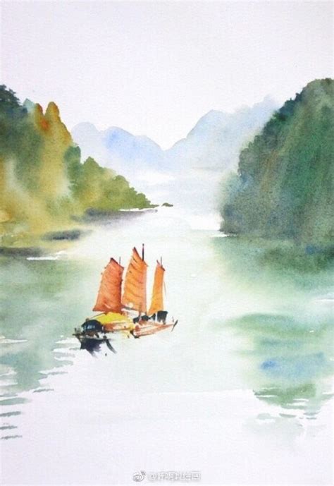 描绘桂林山水的水彩画图片 桂林山水水彩画手绘教程[ 图片/6P ] - 才艺君