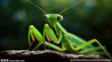绿色自然中的螳螂高清摄影大图-千库网