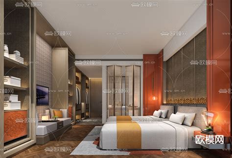 新中式酒店双床客房su草图模型下载-【集简空间】「每日更新」