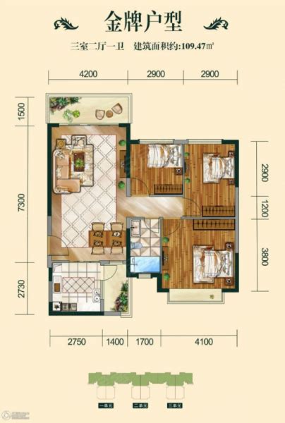 恒大名都金牌户型，恒大名都3室2厅1卫0厨约109.47平米户型图，朝东西朝向 - 景德镇安居客