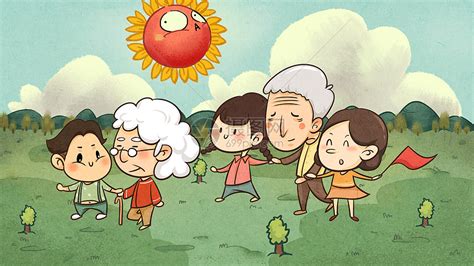 郊游关爱老人儿童插画插画图片下载-正版图片400074275-摄图网