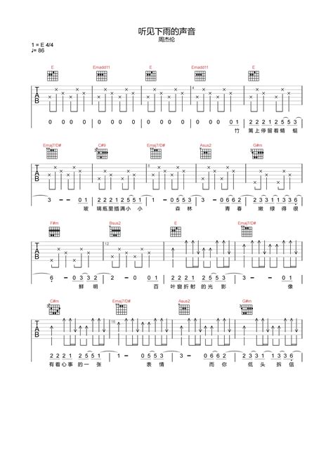 雨下一整晚-周杰伦-钢琴谱文件（五线谱、双手简谱、数字谱、Midi、PDF）免费下载