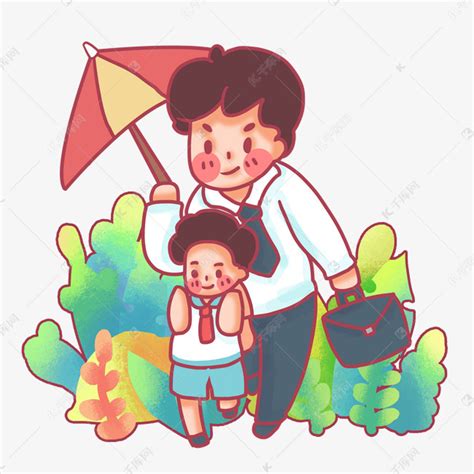 在雨中奔跑给儿子撑伞的父亲素材图片免费下载-千库网