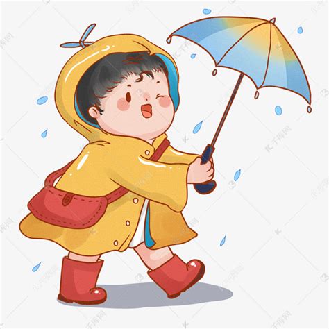 小女孩下雨打伞可爱插画素材图片免费下载-千库网