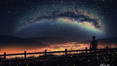 fence, stars, silhouette, sky, night HD Wallpaper