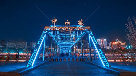兰州中山桥夜景高清图片下载-正版图片501232307-摄图网