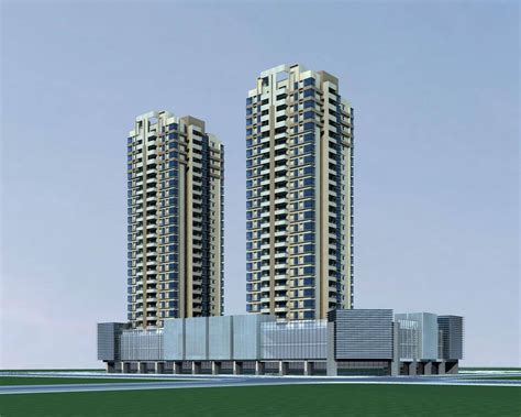 现代高层住宅楼及商业裙房3dmax 模型下载-光辉城市