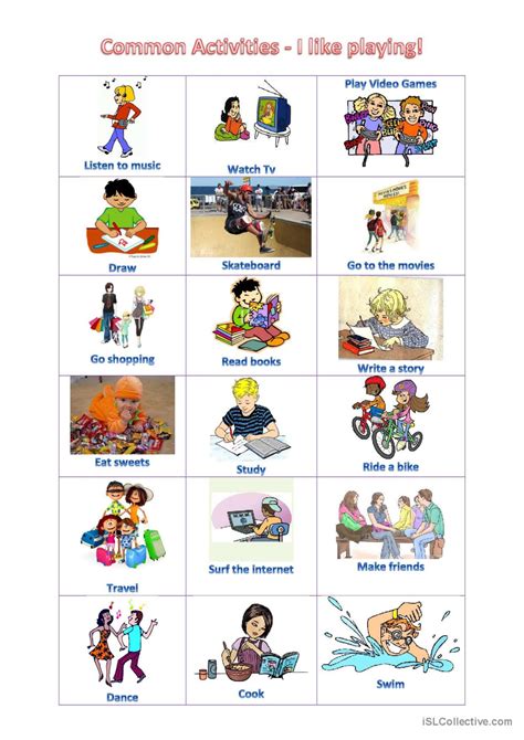 Common activities - What do you like…: English ESL worksheets pdf & doc