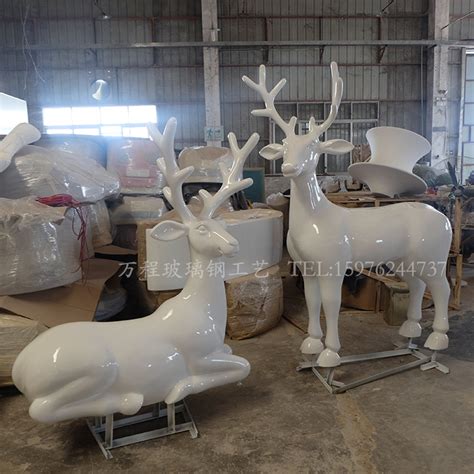 工厂定制白色麋鹿雕塑摆件公园小区大型仿真动物模型玻璃钢雕塑-阿里巴巴