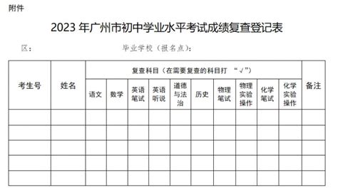 2023年广州市初中学业水平考试成绩复查登记表下载- 广州本地宝