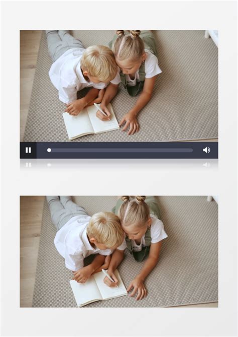 俯拍高清实拍兄妹室内趴着读书阅读学习视频素材模板下载_学习_图客巴巴