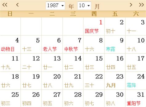 1987全年日历农历表 - 第一星座网