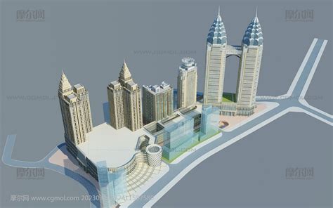 重庆涪陵区双子塔商业街3Dmax模型_其他建筑模型下载-摩尔网CGMOL