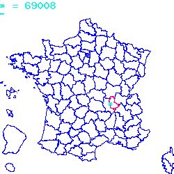localisation du code postal 69008 Lyon sur la carte de France