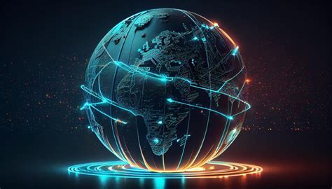 하이테크 글로벌 네트워크 연결 시각화 미래 지구 지구본 3d 행성 개념 과학 및 기술 배경 생성 Ai | 프리미엄 사진