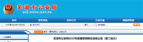 2023年第二次安徽芜湖市公安局辅警招聘总成绩公告